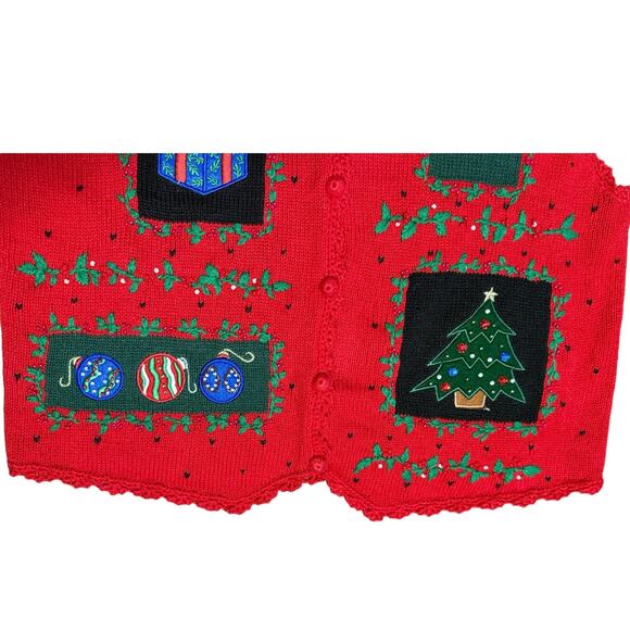 Designers Originals Christmas Sweater Vest Women's M Embroidered Tree Presents - Picture 6 of 9